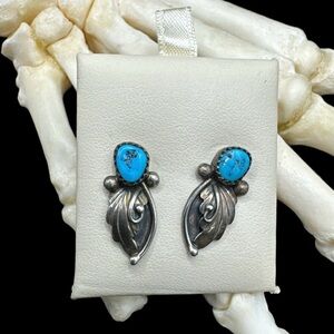 Vintage Sterling Silver Navajo Turquoise Earrings 925 Silver Natural Turquoise